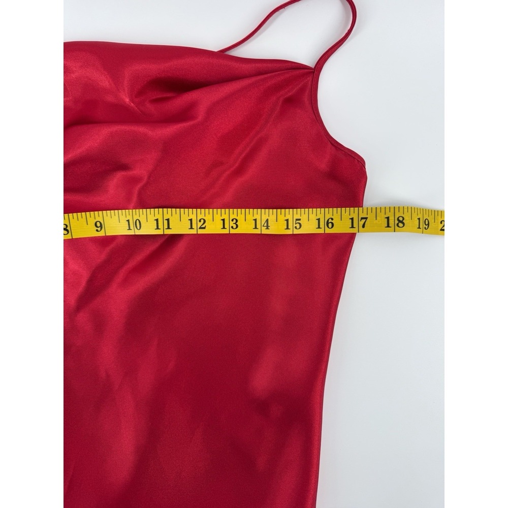 BEBE‎ SATIN COWL NECK Midi SLIP DRESS SIZE M Elegant Super Sexy Apple 🍎 Red !! - Picture 7 of 9